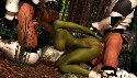 Green elf fucked by two cyborg boys
